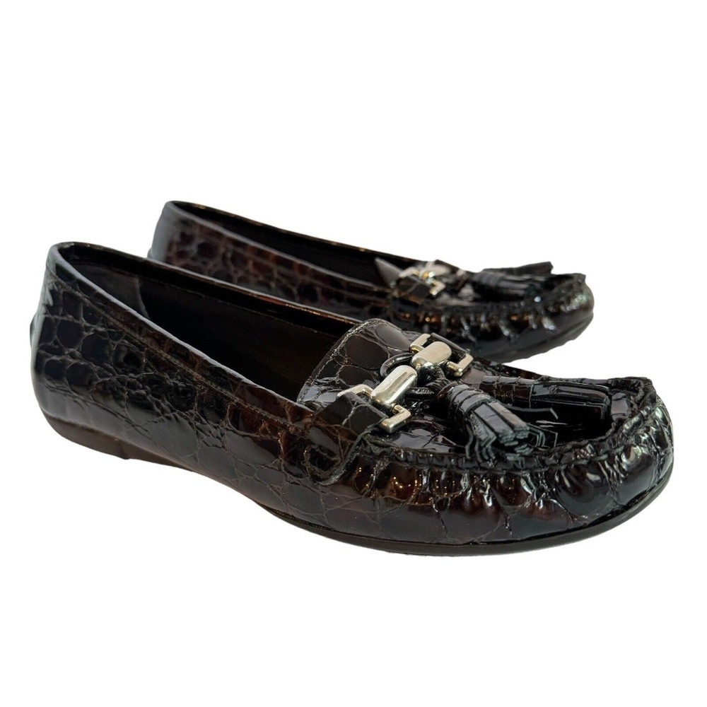 Stuart Weitzman Rascal Patent Croc Embossed Tasse… - image 1